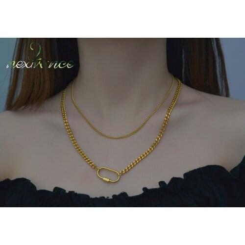 Nextvance Fashion Stainless Steel Necklace Double Chains Oval Pendant For Women Girlfriend Couple Valentines Day Jewelry Gift