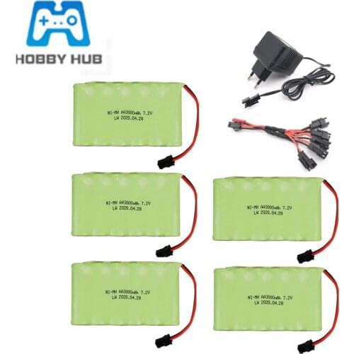 7.2V 3000mah NiMH Battery with Charger set For Rc Toy Cars Boats Guns Ni-MH AA 2800mah 7.2v Rechargeable Battery Pack