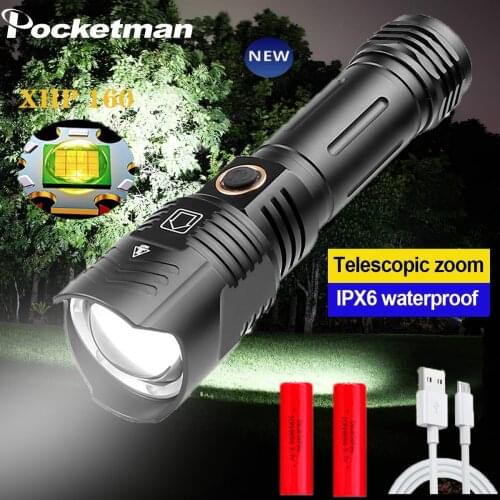 2021Newest XHP160 LED Flashlight Zoom Torch USB Rechargeable Most Powerful xhp50 Torch by 18650 Lantern Portable Handheld Light