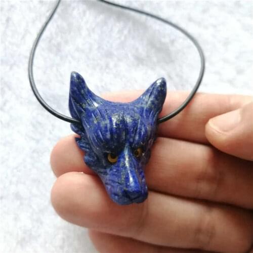 Drop shipping Natural Lapis lazuli Crystal gemstone wolf pendant meditation reiki healing chakra crystal Wolf Necklace for men