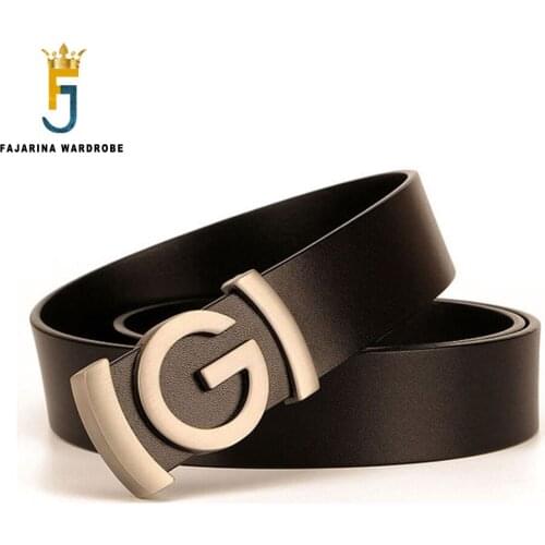 FAJARINA Unique Design Letter Smooth Buckle Belts Top Level Quality Cow Genuine Leather Belt Men Jean Accessories 3.4cm N17FJ876