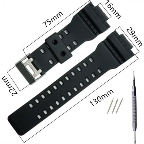 16mm Silicone Rubber Watch Band Strap Fit For G Shock Replacement Black Waterproof Watchbands Accessories +Tool