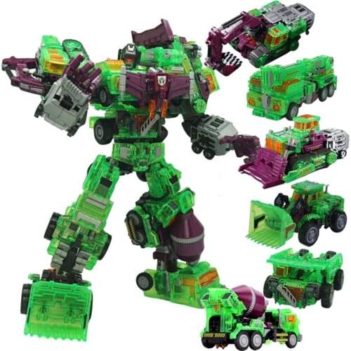 6 IN 1 NBK Oversize Devastator TF Transparent GT Transformation Engineering Action Figure Robot Car Excavator Hook Adult Toy