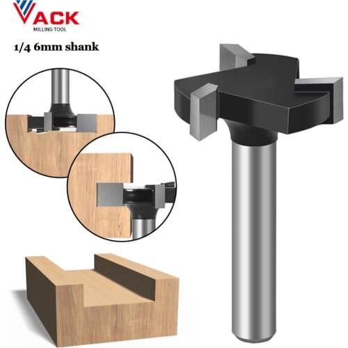 VACK 1/4" 6mm Shank T-Slot Milling Cutter 3Flutes Router Bit Set T Slotting Hole Bits Groove Wood Woodworking Milling Tools