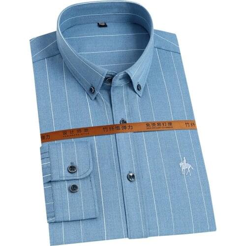 Spring autumn solid color young and middle-aged long-sleeved casual slim-fit horse-mark light blue business lapel cardigan shirt