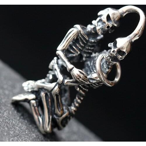 Vintage Silver Wholesale Couple Skeleton Skull S925 Sterling Silver Necklace Retro Male And Female Thai Silver Fashion Pendant