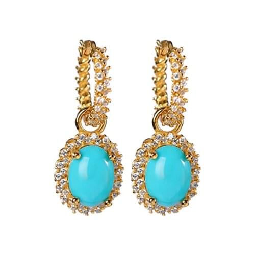 S925 sterling silver gold-plated turquoise earrings personality affordable luxury elegant womens ear clip earrings