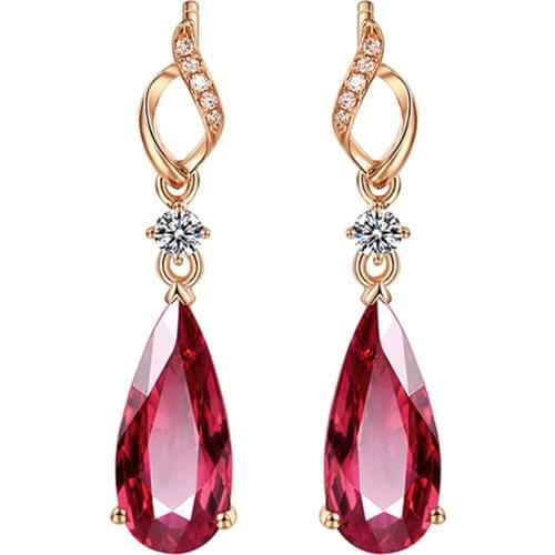 Vintage Ruby Gemstones Diamond Dangle Drop Earrings For Women Red Crystal 18k Rose Gold Color Jewelry Luxury Bague Bijoux Gift