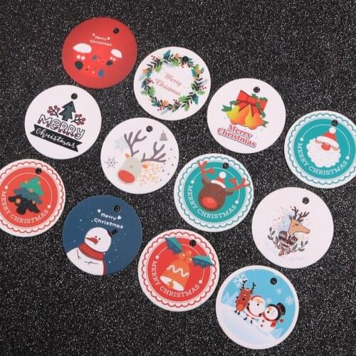 100Pcs/Lot 3.5cm Round Paper Label Tag Christmas Decoration Tags Hanging Gift Wrapping Card DIY Crafts Navidad Party Supplies
