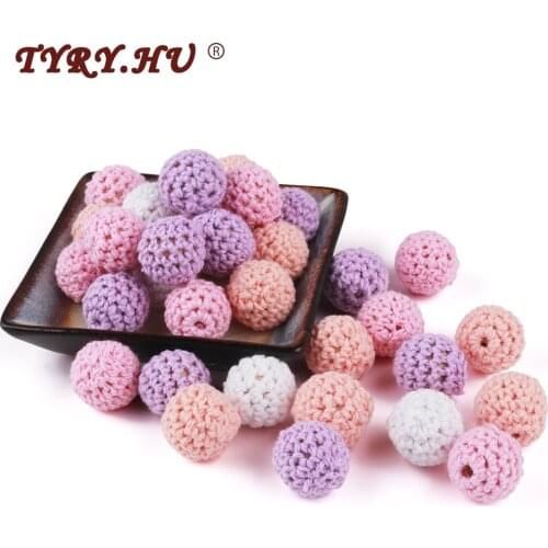 16mm 30pcs Wooden Crochet Beads Chewable Beads DIY Teething Toys Crib Jewelry Decoration Child Product Baby Teether