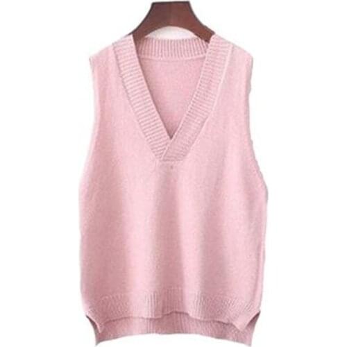 2020 Fashion V-neck knitted vest womens sweater autumn and winter new Korean loose wild sweater vest sleeveless sweater tops