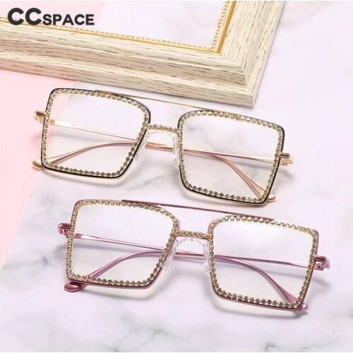 49618 Large Square Diamond-Studded Metal Glasses Frame for Men and Women Optical Fashion Computer Eyeglasses