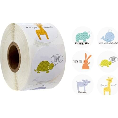 1 Inch 500 Pcs/Roll Cute Cartoon Animals Thank You Label Stickers for Gift Card Package Party Birthday Wrapping Small Business
