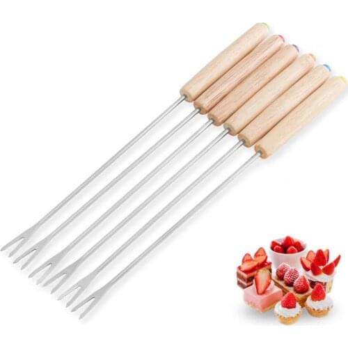 6pcs Stainless Steel Chocolate Fork Hot Pot Forks Cheese Fruit Dessert Fork Fondue Melting Skewer Accessories Tools