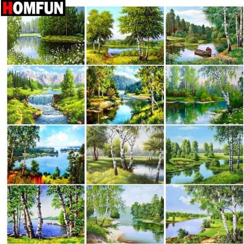 HOMFUN DIY 5D Diamond Painting "Beautiful landscape tree" Full Diamond Embroidery Sale Picture Of Rhinestones For Festival Gifts