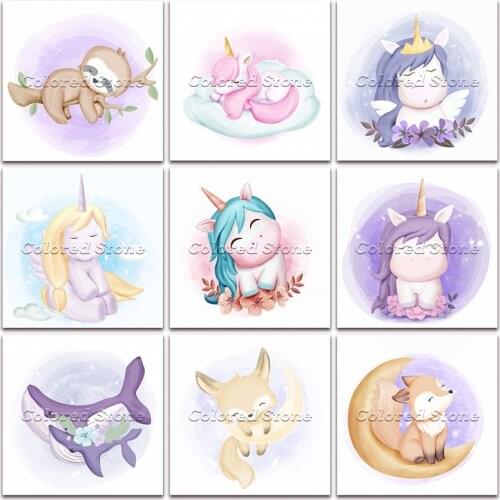 New Diamond painting Cartoon Animals Sloth unicorn whale fox 5D DIY Full Square Drill embroidery Cross stitch mosaic Drawing 136