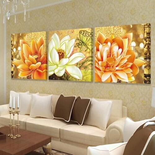 Diamond Embroidery DIY Diamond Painting 3 Piece lotus Flower Diamond Painting Cross Stitch Rhinestone Decor diamond mosaic