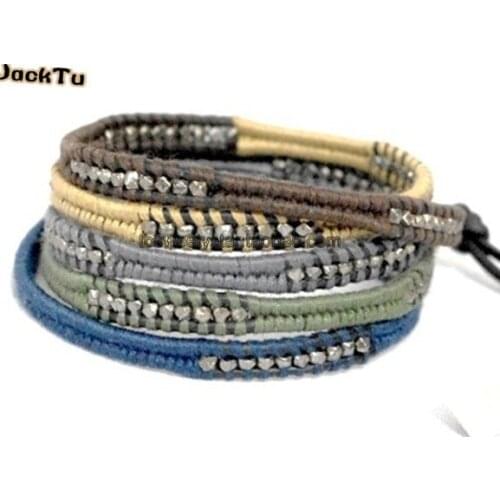Free shipping wholesale nuggets with threads leather bracelet for men and woman