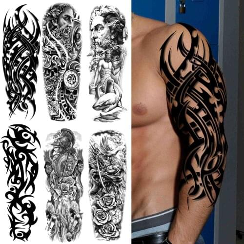 Bramble Totem Temporary Tattoos For Men Women Adult Black God Warrior Tattoo Sticker Realistic Fake Flower Tatoos Full Sleeve