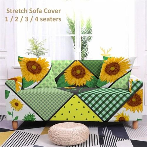 Sofa Covers For Living Room Flower Sunflower Pattern Universal Elastic Armchair 1 2 3 4 Seater Couch Cover For Chaise Longue