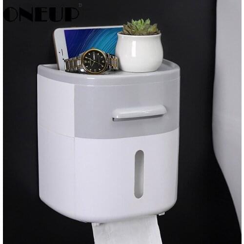 ONEUP Household Toilet Paper Holder Waterproof Tissue Box Wall Mounted Toilet Paper Dispenser Home Plastic Bathroom Storage Rack