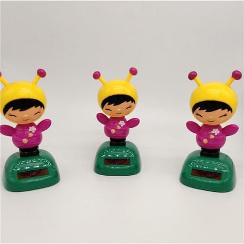 Solar Powered Shaking Head Bee Girl Action Figure Doll Toy Home Decor Ornament