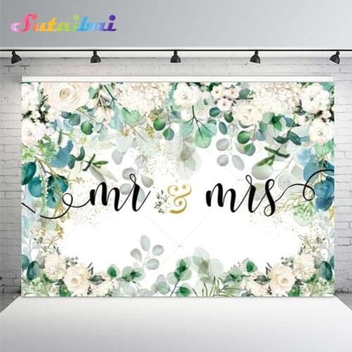 Spring Wedding Party Background Decorations Green Branches Leaves White Flowers Pure Bridal Baby Shower Backdrop Photozone