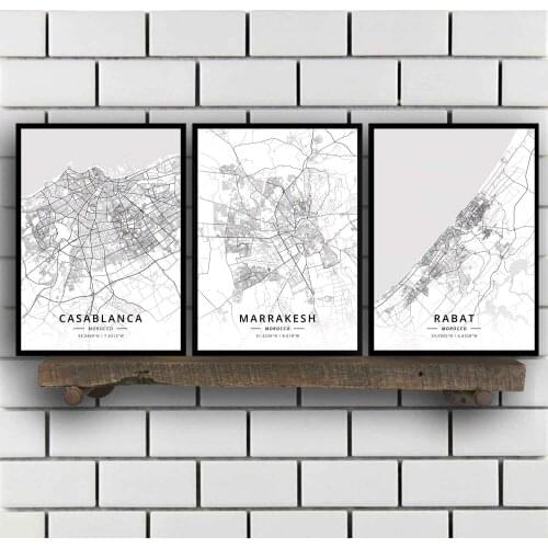 Casablanca Marrakesh Rabat Tangier Morocco Map Poster