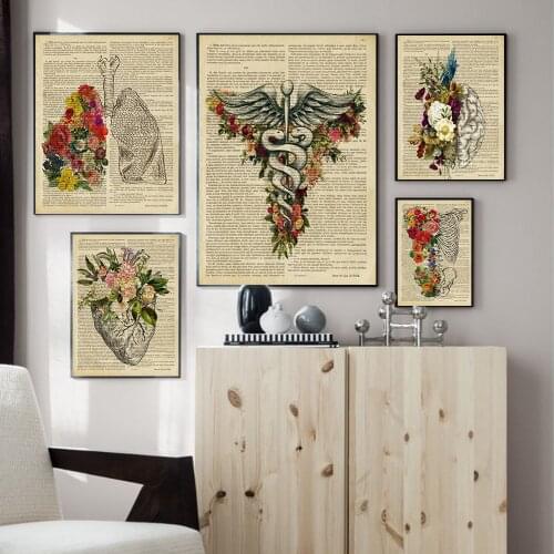Anatomy Art Human Heart Brain Lungs Spine Rib Art Canvas Painting Vintage Posters Wall Prints Pictures For Doctor Office Decor