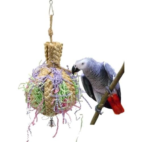 Bird Parrot Shredding Toys Cockatiel Chewing Foraging Hanging Cage Shredder Bell Toy