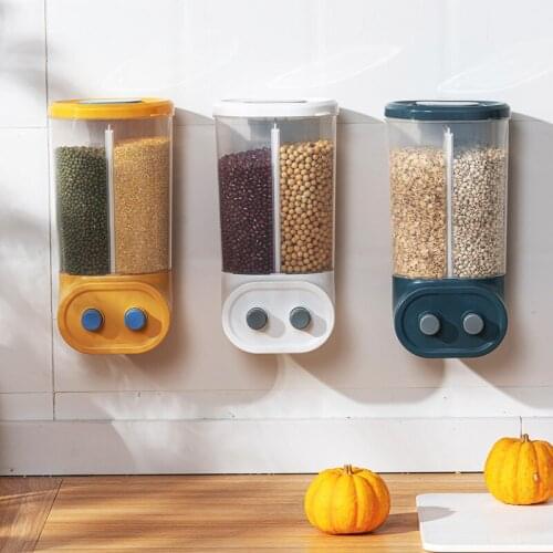 Kitchen Whole Grains Cereal Dispenser Divided Sealed Storage Tank 2 4 6 Grids Wall-Mounted Food Storage Containers