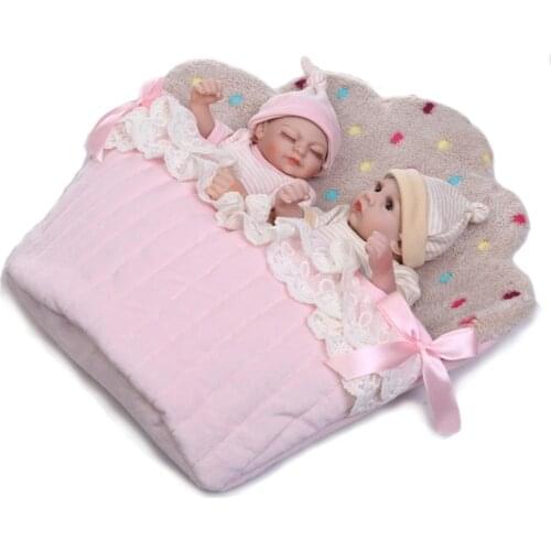 Lovely NPK 26 cm Handmade Real Premature Infant Baby Girl Full body Vinyl Silicone Reborn Doll 10'' mini twins with sleeping bag
