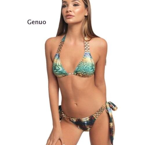 Swimsuit Women Bikini Set Ornaments Swimwear Sexy Bathing Suit Push Up Green Stones Straps Swimsuits