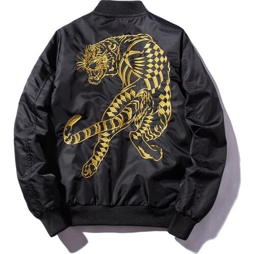 New Bomber Mns Jackets Embroidery Golden&white tiger 2019 Jacket Mens MA1 Pilot Bomber Jacket Male Embroidered Thin Coats