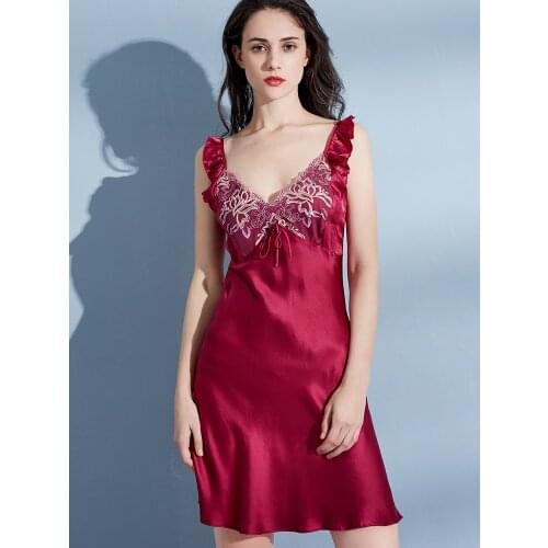 Summer 100% Pure Real Silk Nightgown For Women Solid Lace Sleeveless Strap Silk Night Dress Sexy Nightdress Women Sleepwear