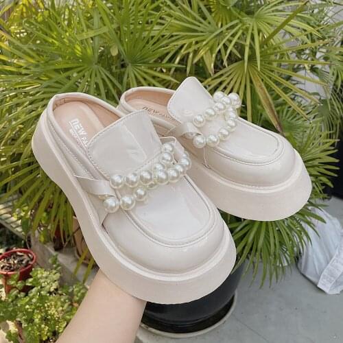 Small Leather Shoes Womens Summer and Spring 2021 New Fashion Thick-soled Pearl Fairy Shoes Ladies Flat