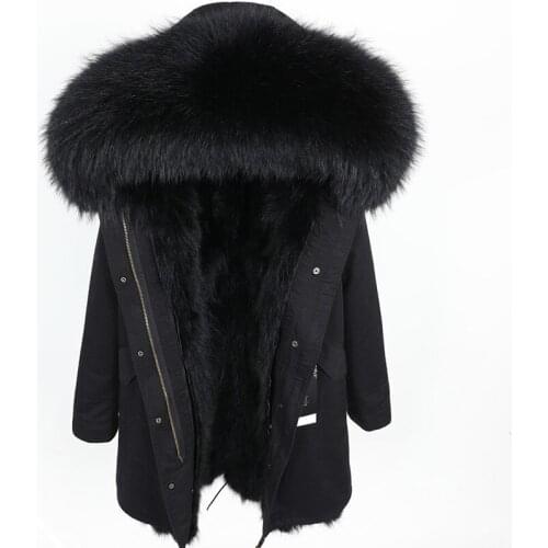 Real raccoon fur lining pie overcoming oversized fur collar casual women winter coat mid-length coat Womens jacket