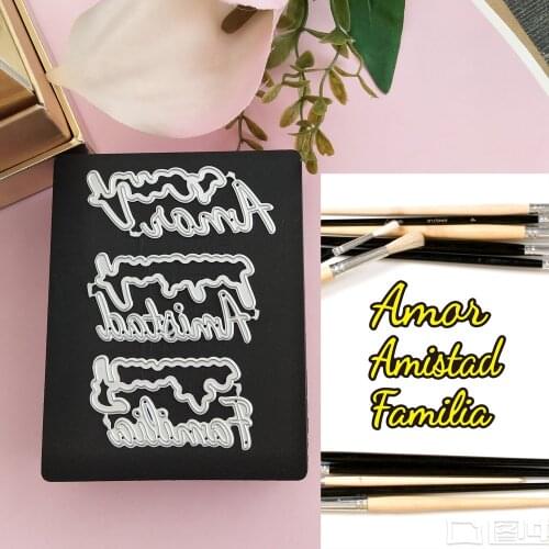 Metal cutting dies words in Spanish Troquel de corte palabras en español amor amistad familia