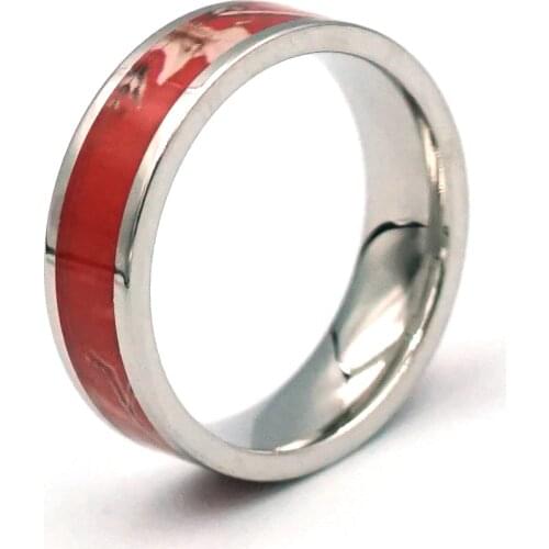 Fashion Stainless Steel Mens Rings Male Punk Camouflage Red Ring Fit Camo Jewelry