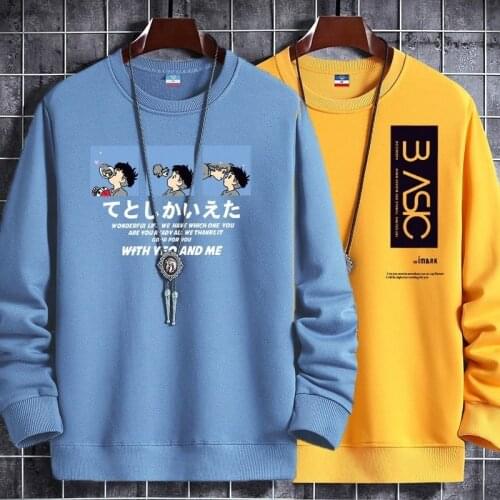 Add velvet thick sweater mens loose plus size coat youth autumn and winter long-sleeved T-shirt pullover jacket mens fashion