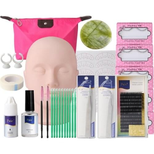 False Eyelash Extension Training Kit Exercise Practice Mannequin Head Set Grafting Eyelash Tools Kit Eye Lashes Grafting