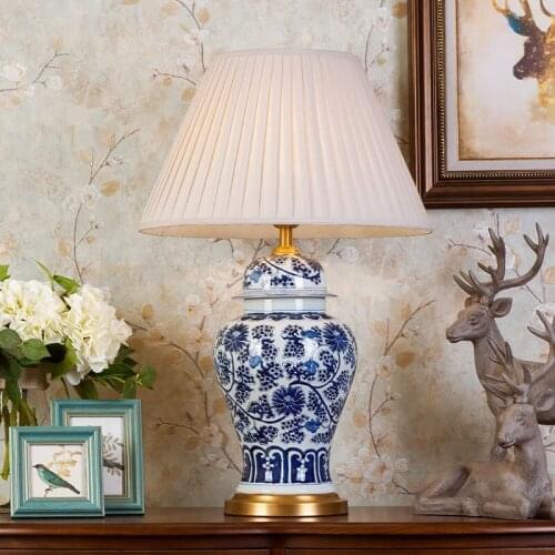 Extra Small Blue And White Tangled Branch With Lotus Ginger Jar Table Lamp