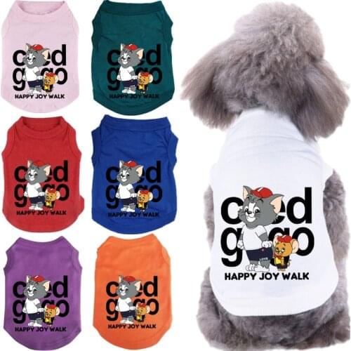 Pet clothes dog vest dog shirt dog T-shirt cat and mouse print 100% cotton Teddy Chihuahua Bichon Corgi small dog clothes