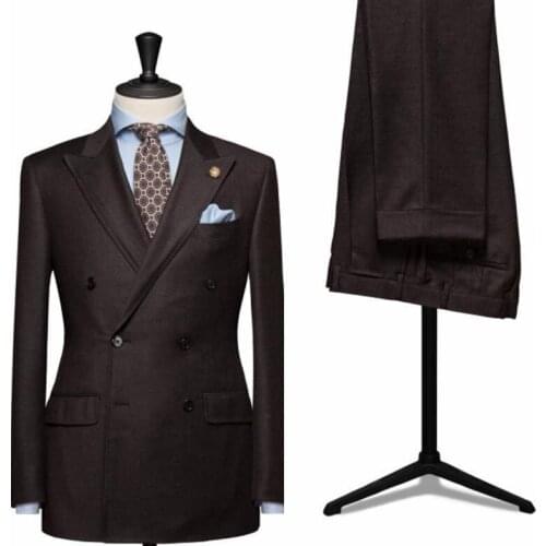 Jacket+Pant+Tie)Brown Peaked Lapel Men Suits Fashion Custome Made Terno Masculino Slim Fit Double Breasted Suits Formal Blazer
