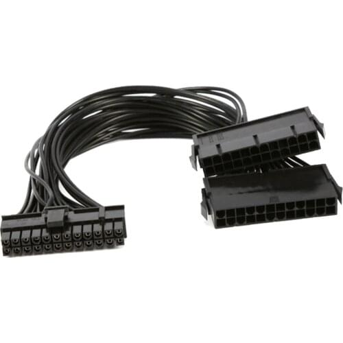 Portable 24Pin Dual PSU Power Supply Adaptor Cable Wire Cord for Computer 12inches Length Black