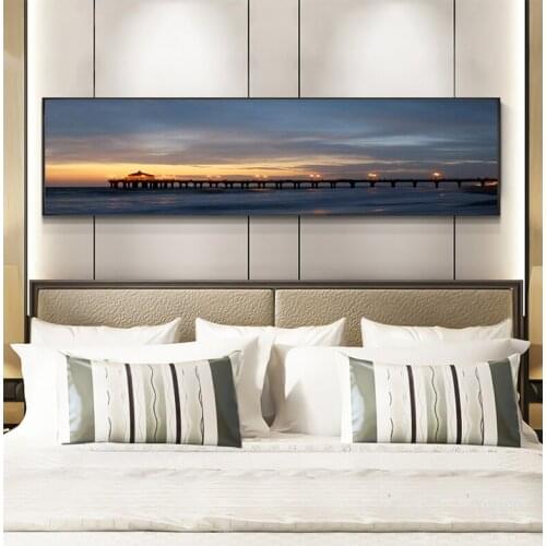 Amazing Sea Bridge Night View Poster Print Sunset Picture Canvas Painting Art Scenery Wall Picture Painting Landscape Home Decor
