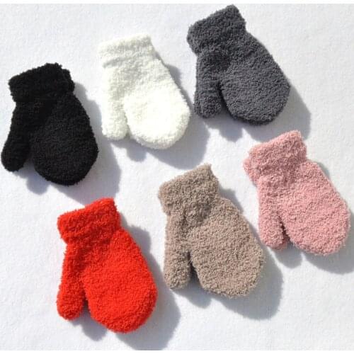Multicolor Furry Plush Gloves For Children Thicken Warm Knitted Gloves Winter Kids Boys Girls Solid Color Full Finger Mittens