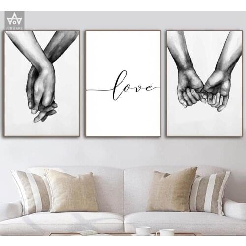 Nordic Poster Black And White Holding Hands Canvas Prints Love Quote Wall Pictures For Living Room Anniversary Gift Minimalist