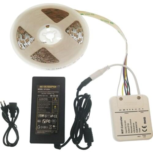 WIFI LED Strip 5M RGB +W +WW DC12V Tape Tira Neon Ribbon Light + wifi controller + 5A power adapter