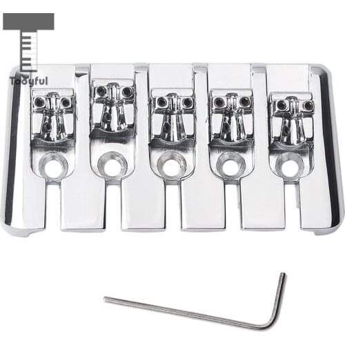 Tooyful Chrome Zinc Alloy L Shape 5 String Bass Bridge with Screws Wrench for Electric Bass Guitar Parts